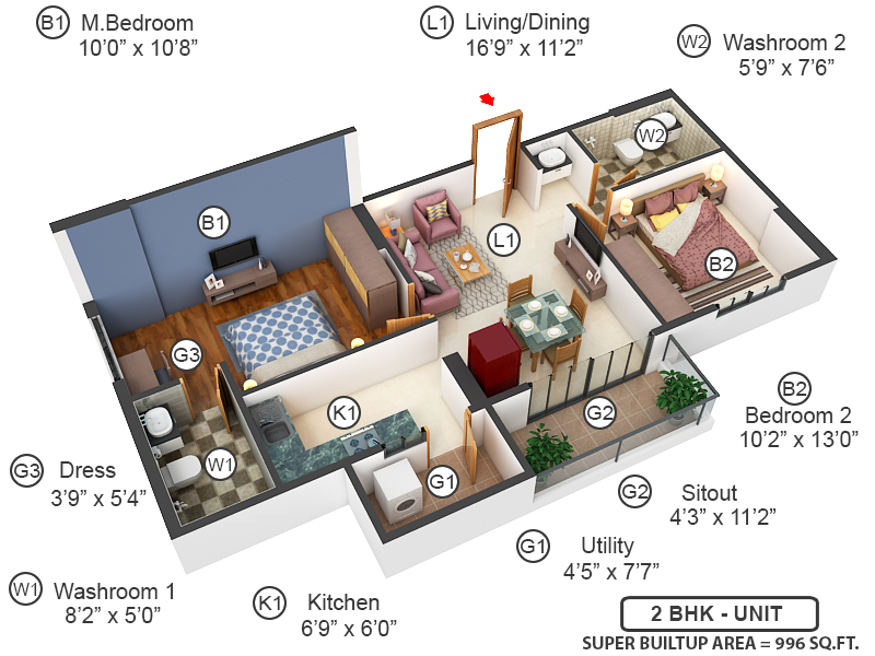 3DFloorPlan of Amrutha Heights Phase II
