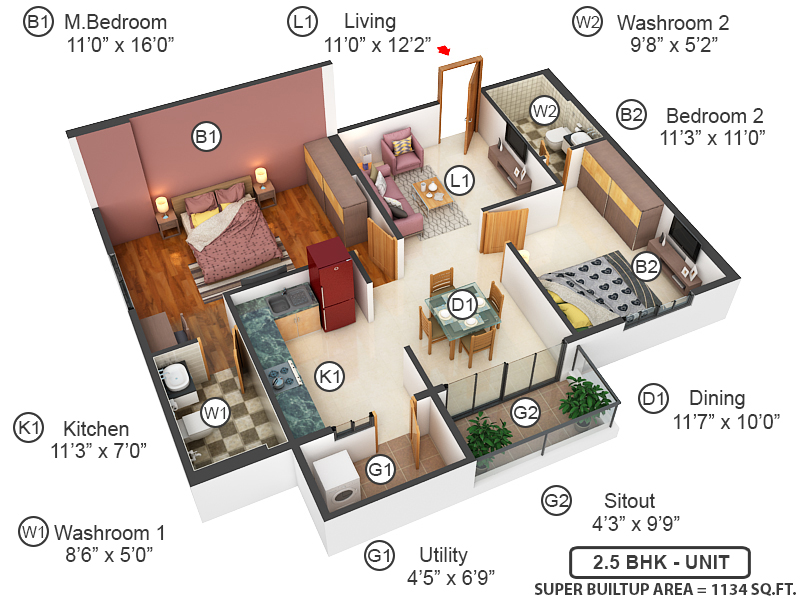 3DFloorPlan of Amrutha Heights Phase II