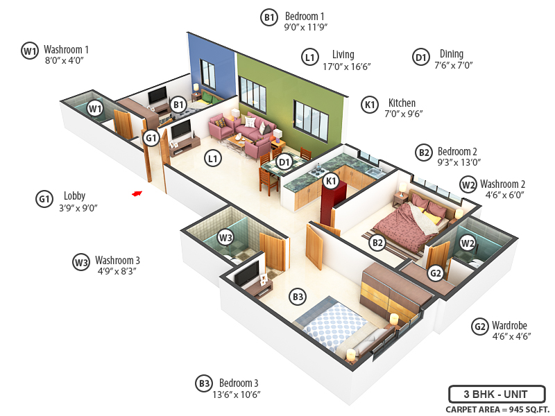 3DFloorPlan of Gurukrupa Gangav