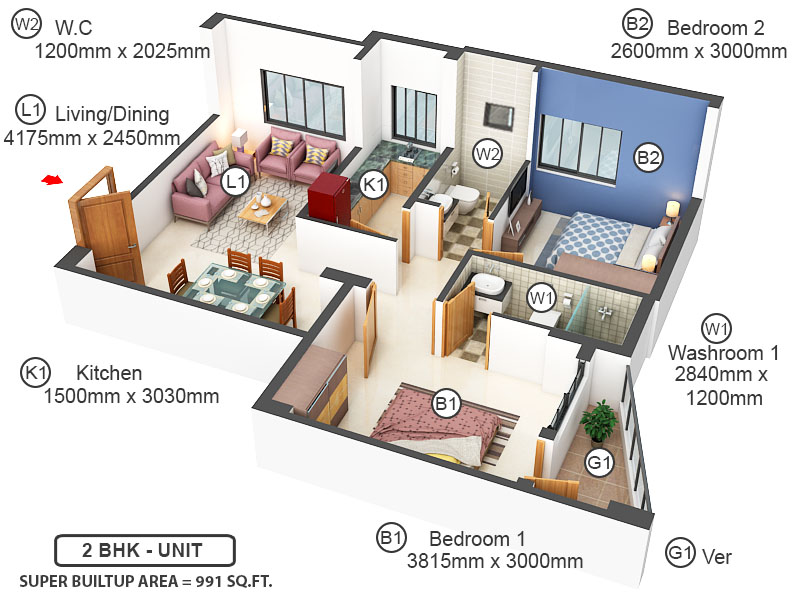 3DFloorPlan of Vaishali Apartment
