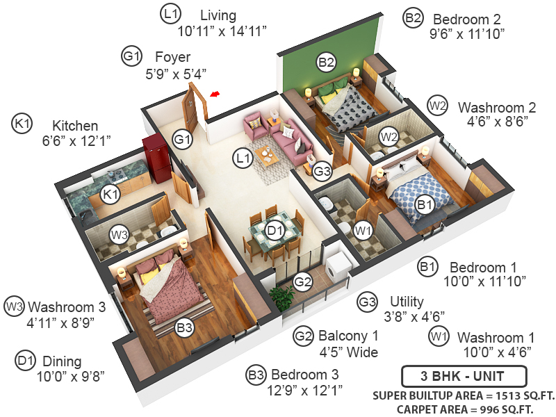 3DFloorPlan of Vinayak Aquasa