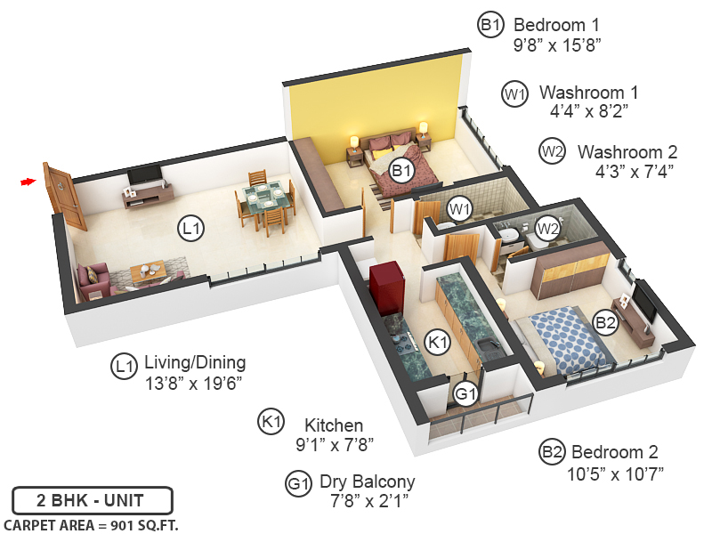 3DFloorPlan of K Raheja Ascencio