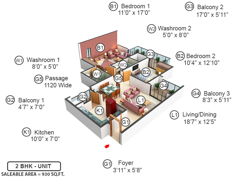 3DFloorPlan of Godrej Serenity Sohna