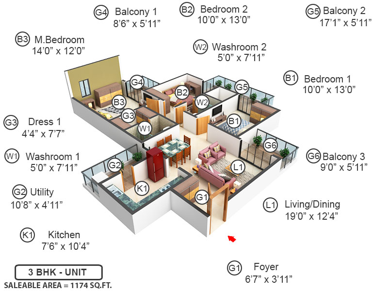 3DFloorPlan of Godrej Serenity Sohna