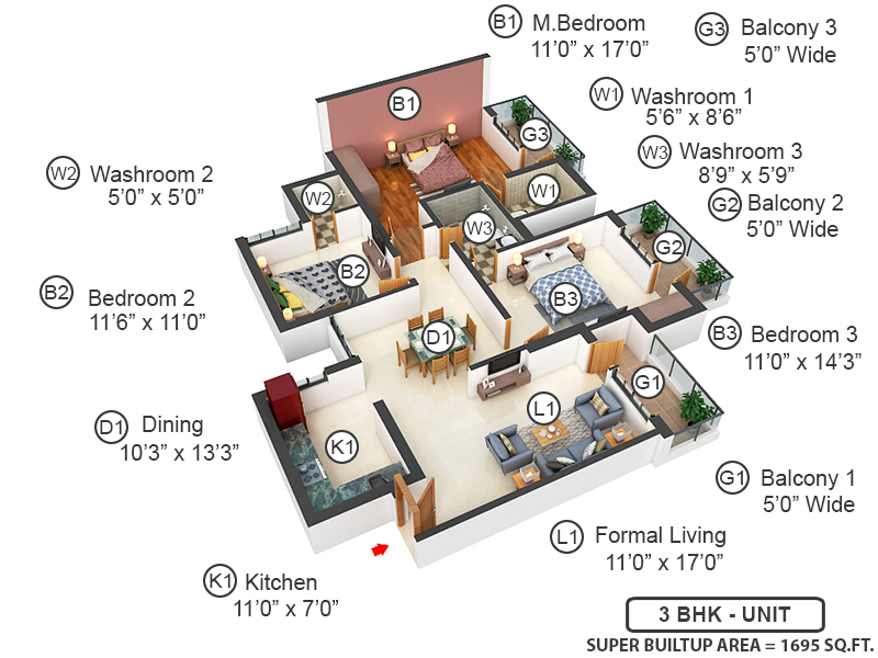 3DFloorPlan of Inaaya Royal Heights