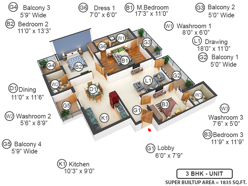 3DFloorPlan of Inaaya Royal Heights