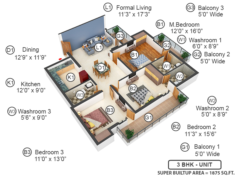 3DFloorPlan of Inaaya Royal Heights