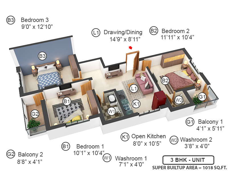 3DFloorPlan of Shrey Apartment Phase 1