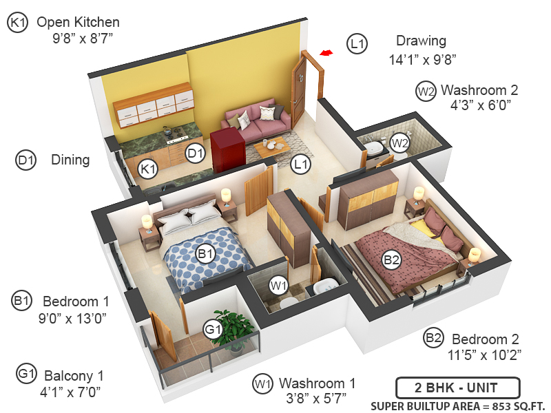 3DFloorPlan of Shrey Apartment Phase 1
