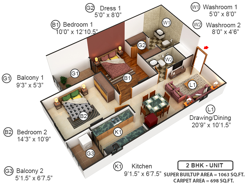 3DFloorPlan of Sankalp The Index