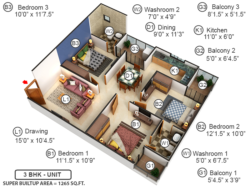 3DFloorPlan of Somya Sky Legend