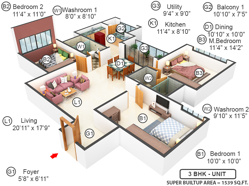 3DFloorPlan of Sobha Arbor