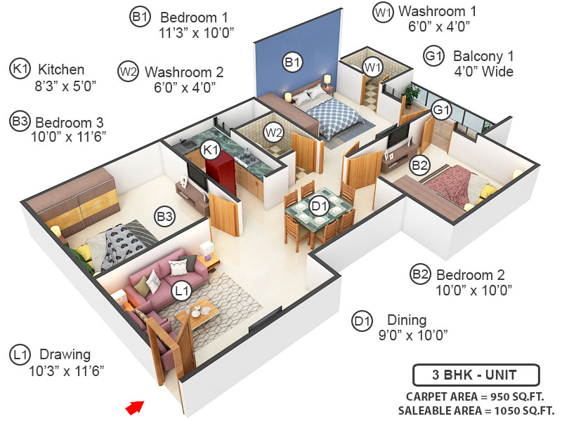 3DFloorPlan of Apna Ghar