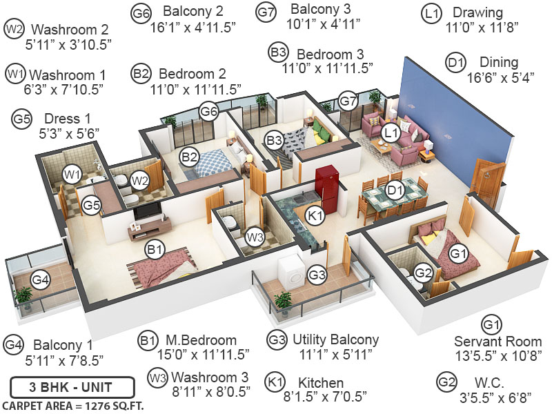 3DFloorPlan of Eldeco Acclaim