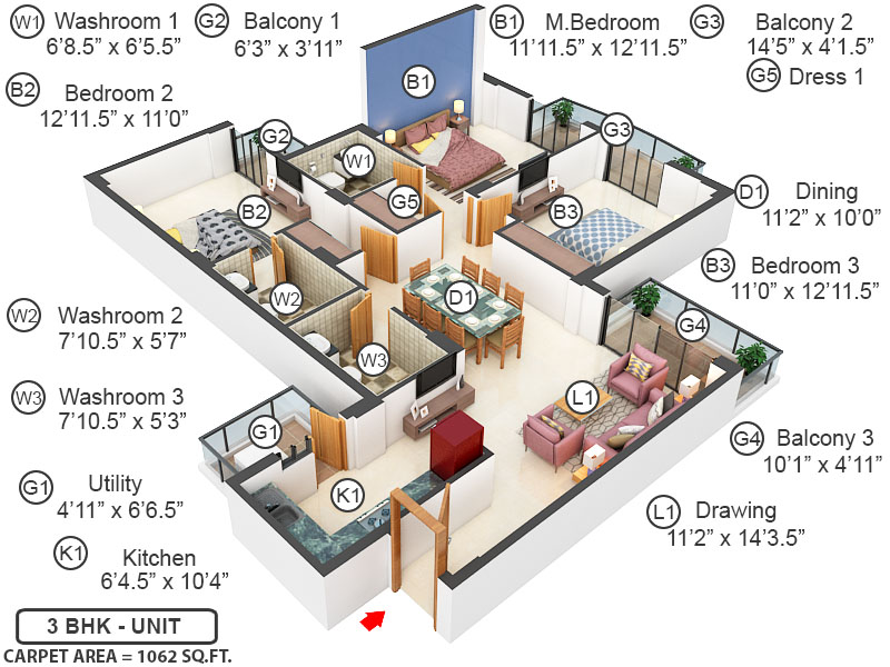 3DFloorPlan of Eldeco Acclaim