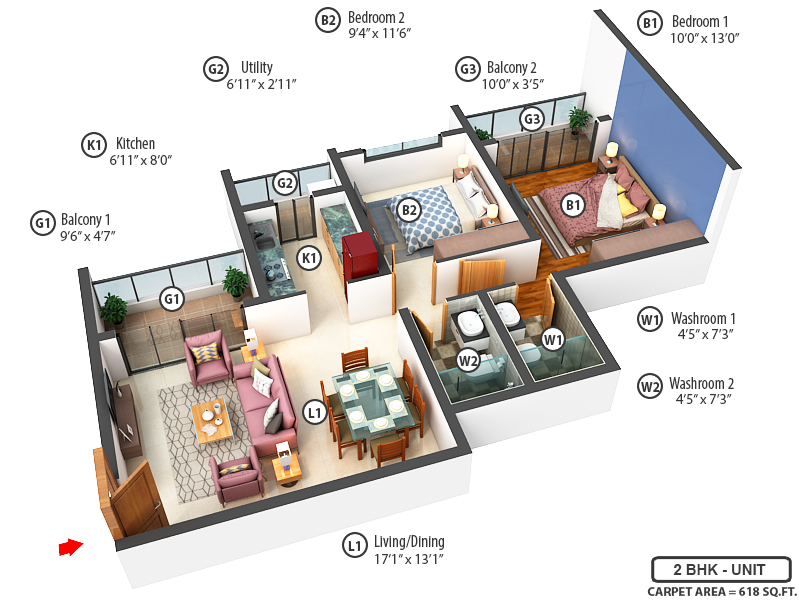 3DFloorPlan of Runwal The Central Park Phase 2