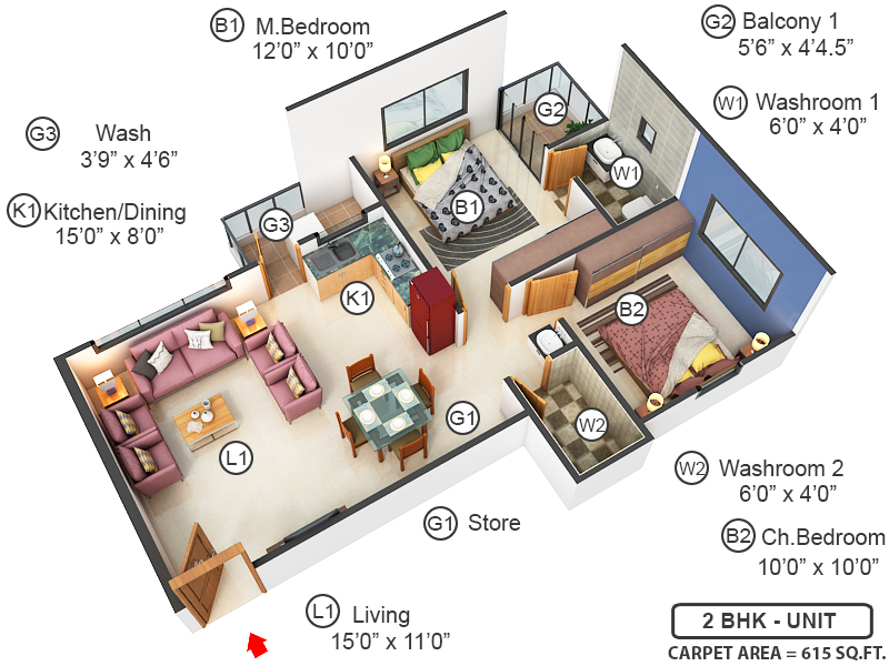 3DFloorPlan of Dobaria Antriksh Heights