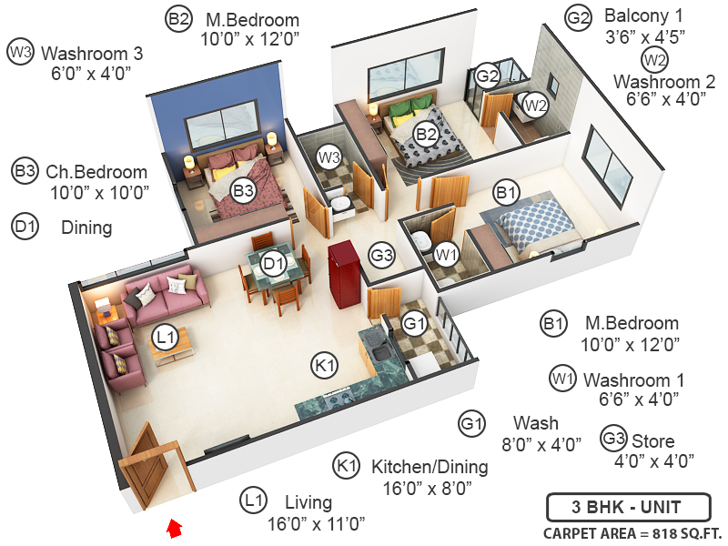 3DFloorPlan of Dobaria Antriksh Heights