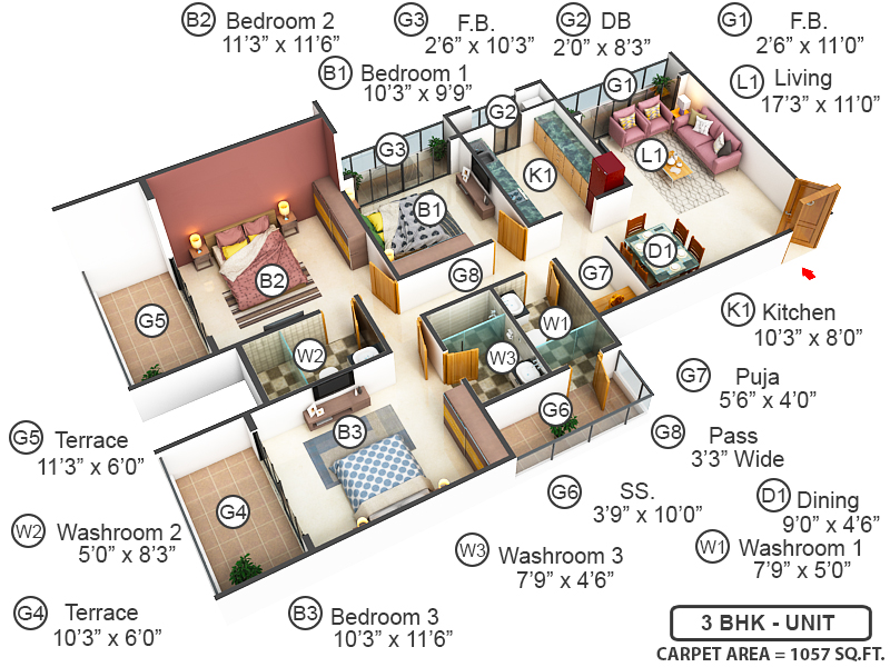 3DFloorPlan of Tycoons Square I Tower A
