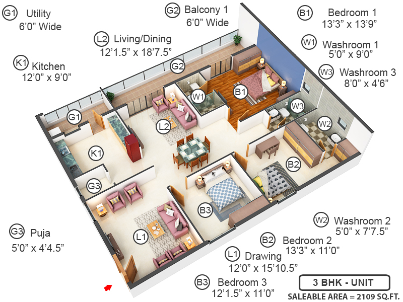3DFloorPlan of Sri Sai Viradhya