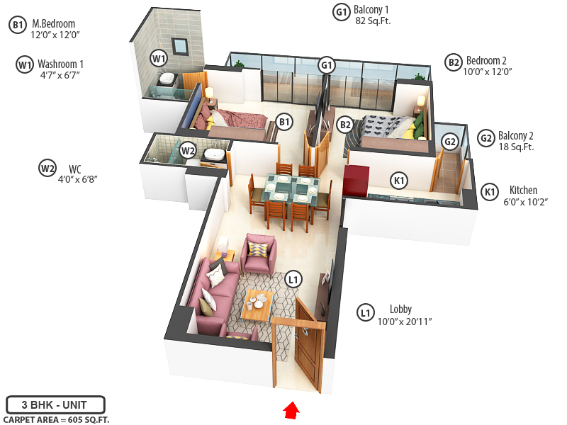 3DFloorPlan of Conscient Habitat 102