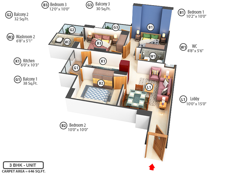 3DFloorPlan of Conscient Habitat 102