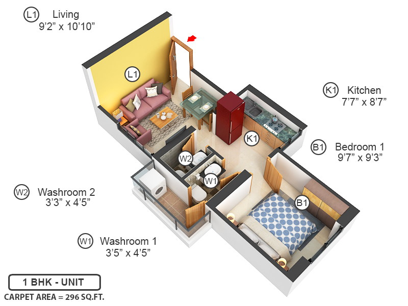 3DFloorPlan of Puraniks Unicorn Phase 1