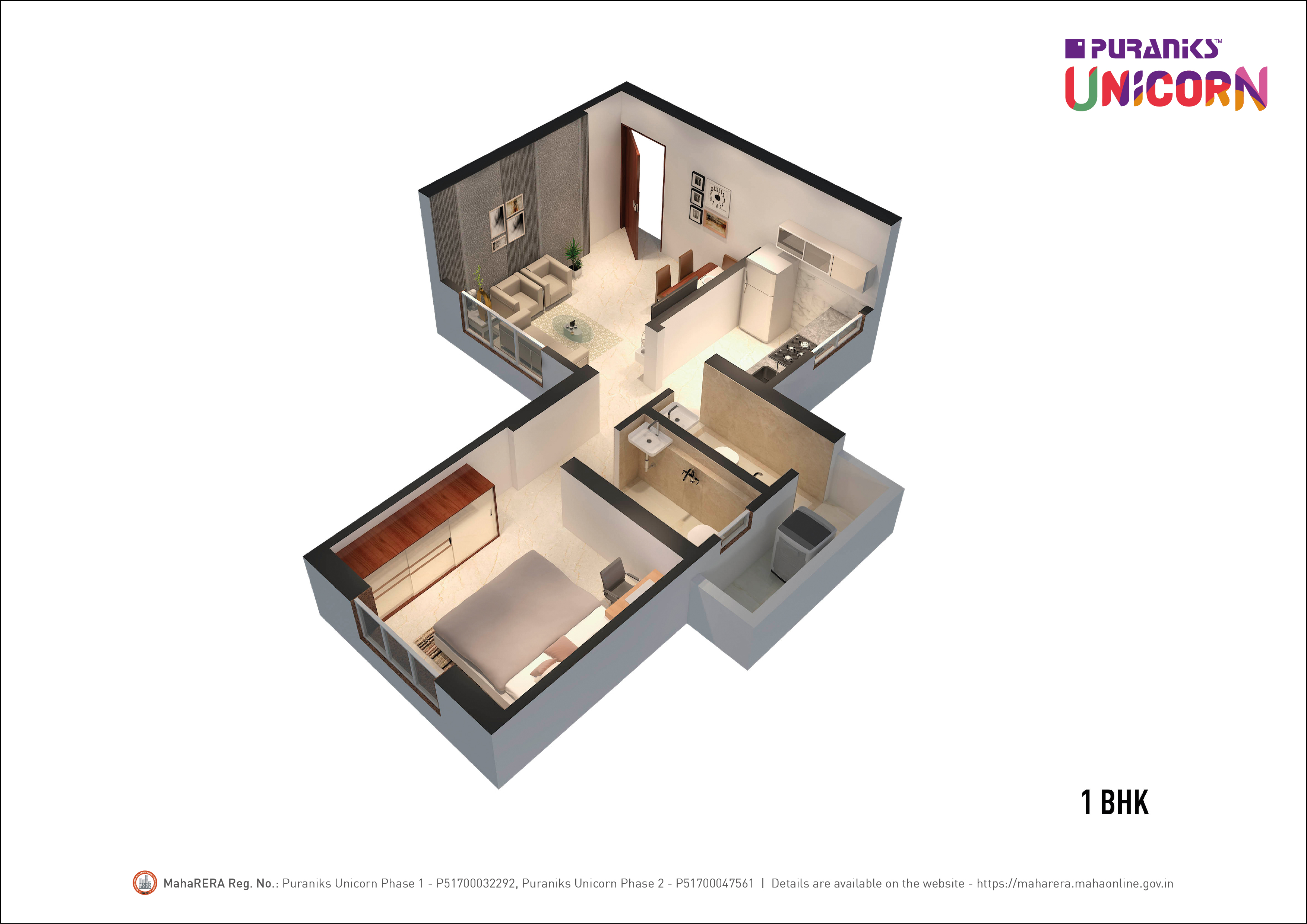 3DFloorPlan of Puraniks Unicorn Phase 1