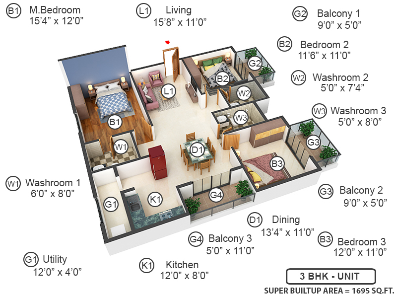 3DFloorPlan of Abhee Silicon Shine