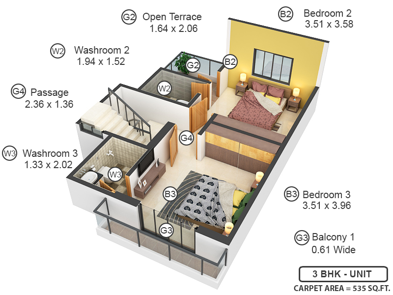 3DFloorPlan of Disha Madhuban Residency