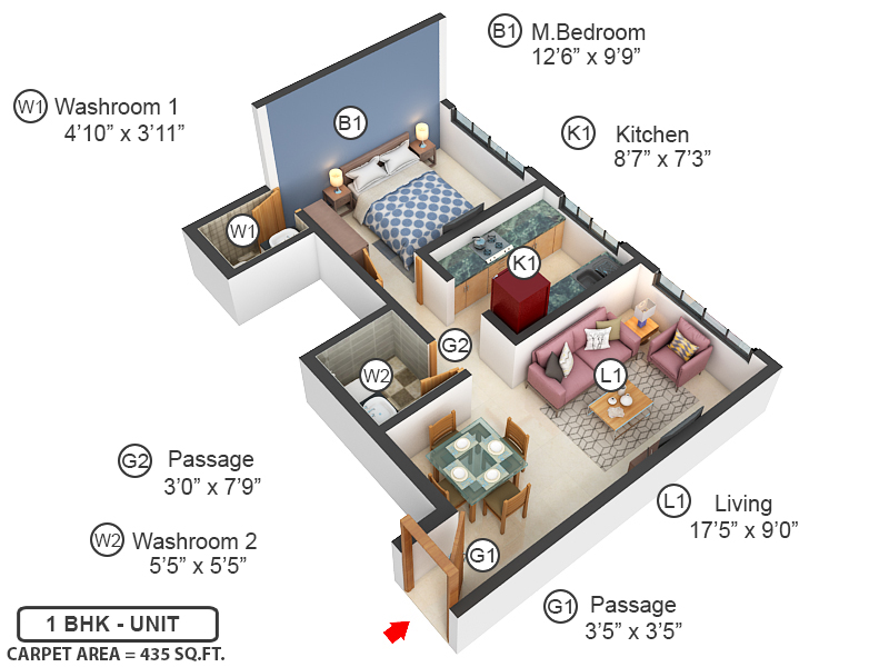 3DFloorPlan of Laxmi Shrushti Wing B