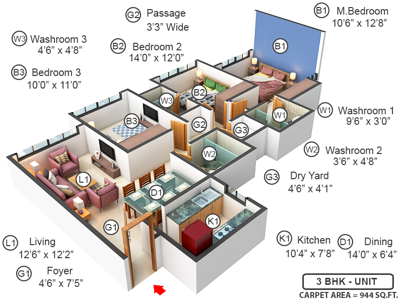 3DFloorPlan of Kalpataru Immensa H