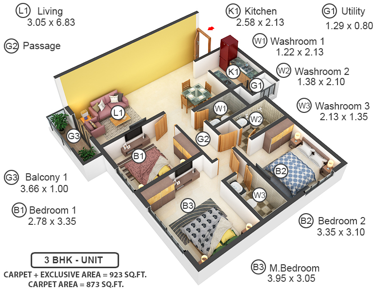 3DFloorPlan of Dosti Tulip Dosti West County