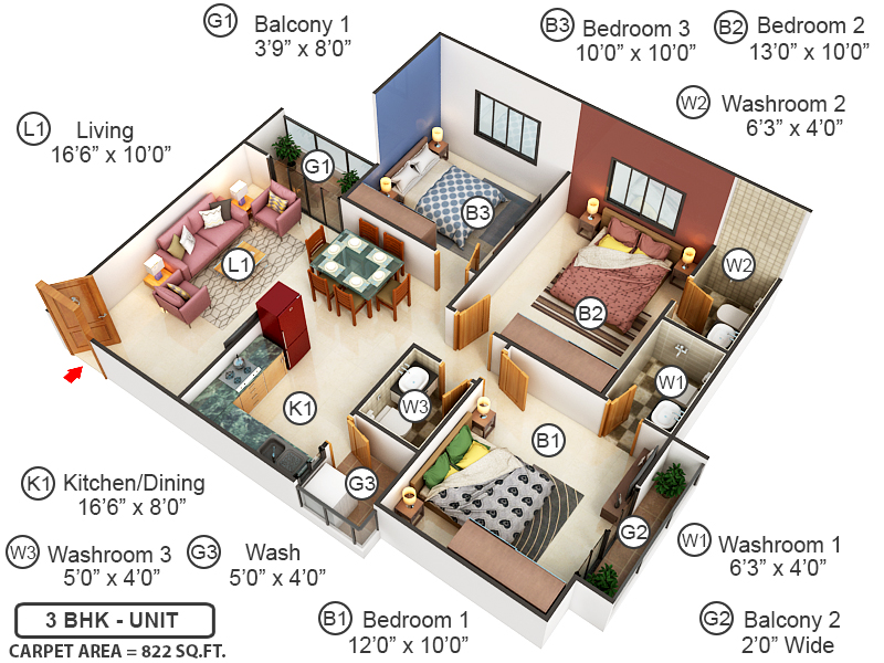 3DFloorPlan of Shreeji Darshanam Crest