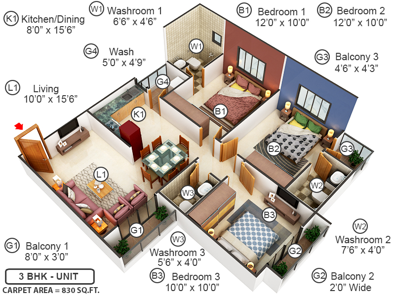 3DFloorPlan of Shreeji Darshanam Crest