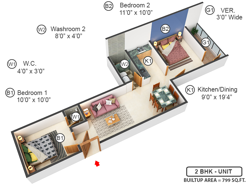 3DFloorPlan of Swapnoneer Apartment