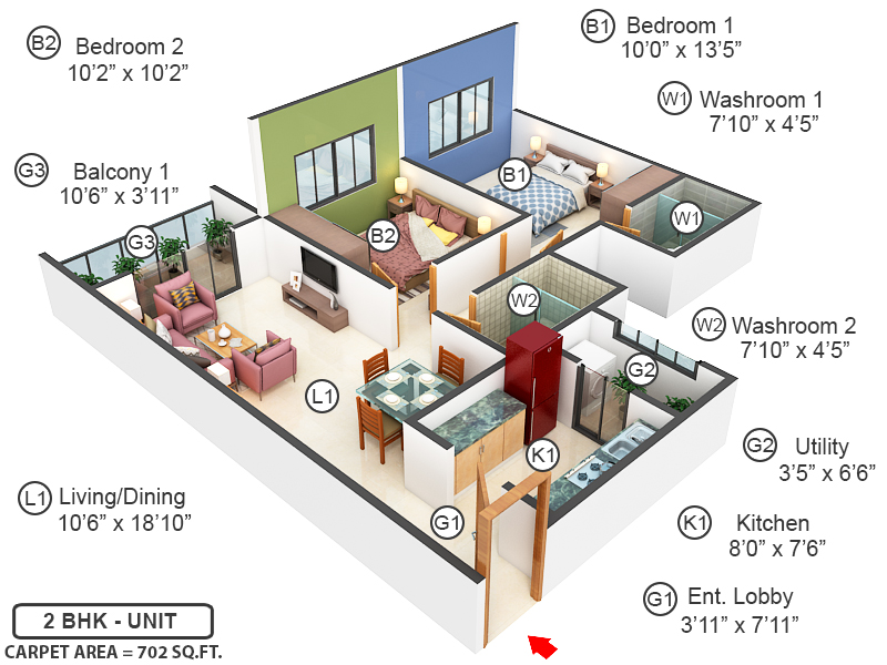 3DFloorPlan of K Raheja Sterling Tower 2