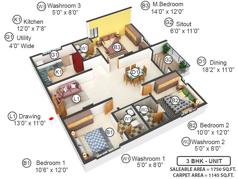 3DFloorPlan of Ramky One Odyssey