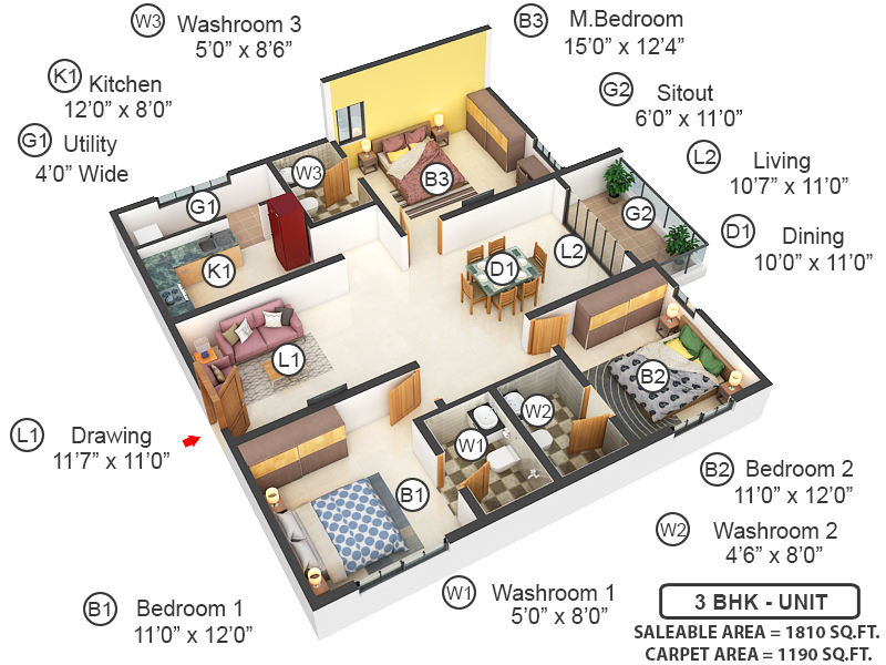 3DFloorPlan of Ramky One Odyssey