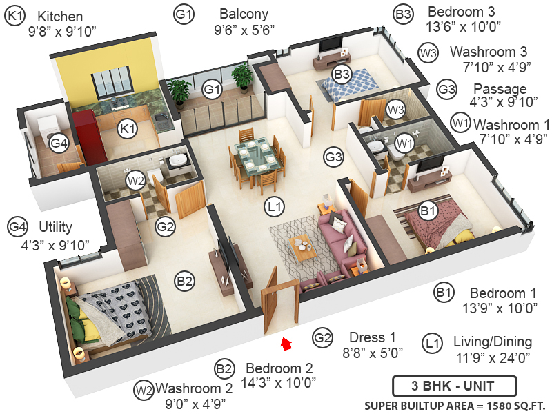 3DFloorPlan of Hansa One Oh One