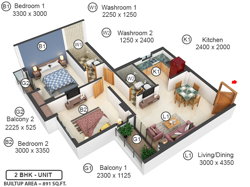 3DFloorPlan of Godrej Seven