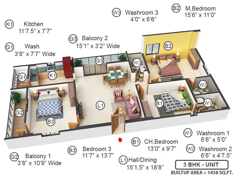 3DFloorPlan of Srija Twin Towers Phase 1
