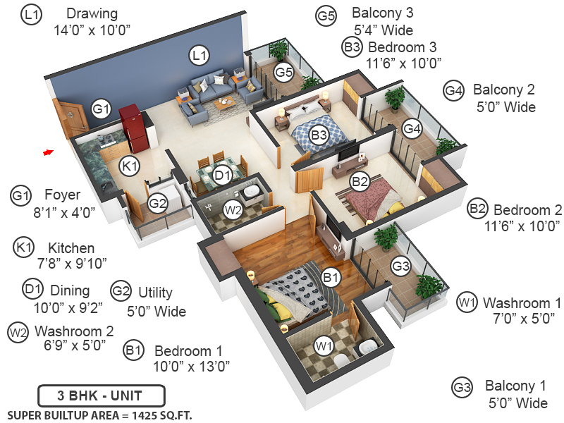 3DFloorPlan of Eros Sampoornam 2