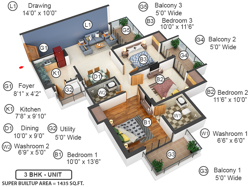 3DFloorPlan of Eros Sampoornam 2