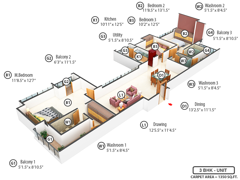 3DFloorPlan of Shapoorji Pallonji Skyraa