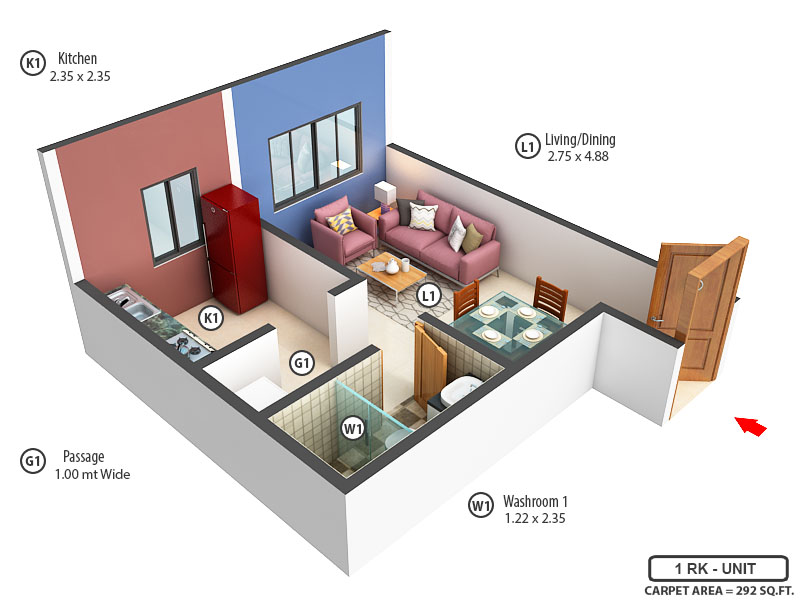 3DFloorPlan of Dosti West County Dosti Merlin