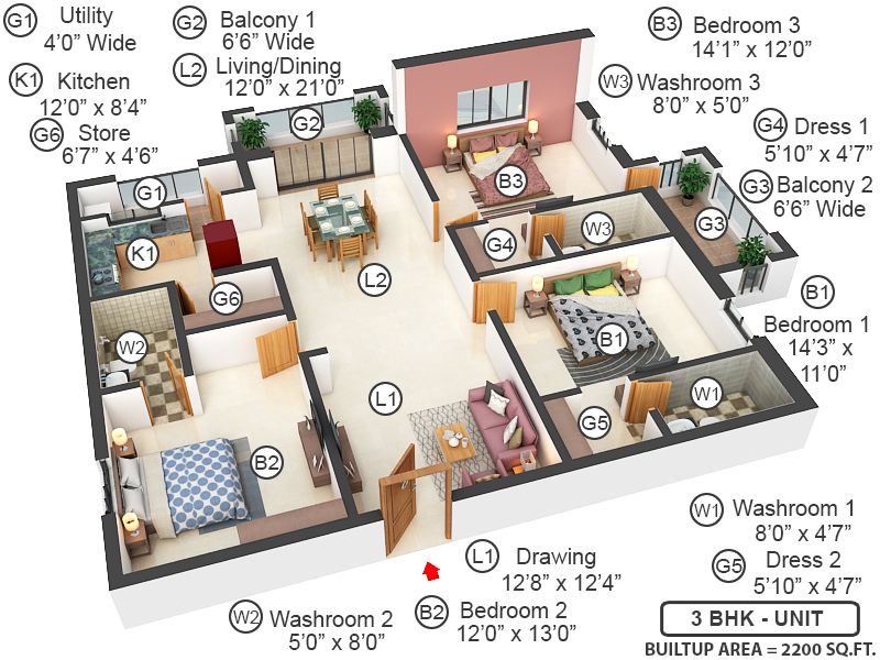 3DFloorPlan of Sri Sindhu Fortune Heights