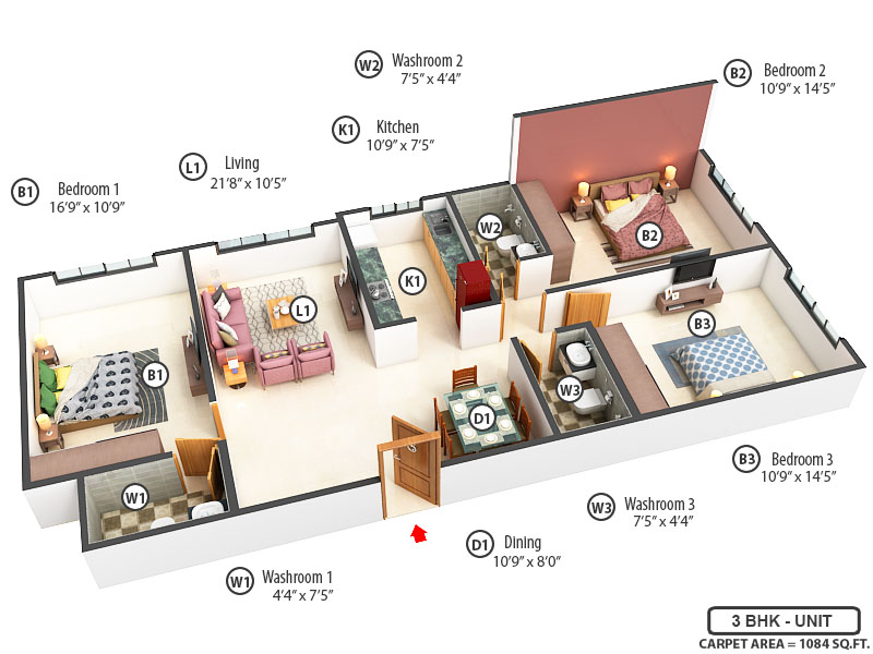 3DFloorPlan of Rishabraj Blue Lotus
