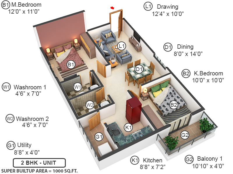3DFloorPlan of Sanjeevini Srushti