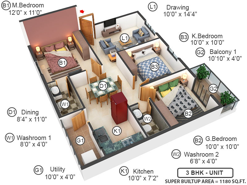 3DFloorPlan of Sanjeevini Srushti